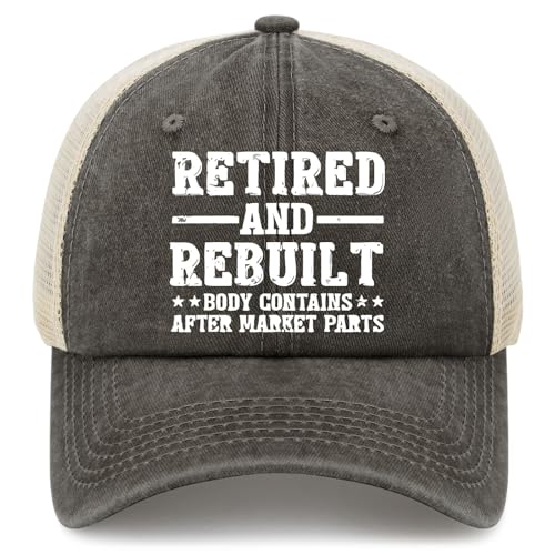 Retired and Rebuilt Hip Knee Replacement Parts Hat Men Dad Hats Funny Birthday Gifts for Women - color: Allblack-2