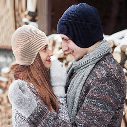 Arcweg Beanie with Earflap for Men Women Winter Warm Thermal Hats Stocking Cap Toboggan Outdoor Hat - color: Beige