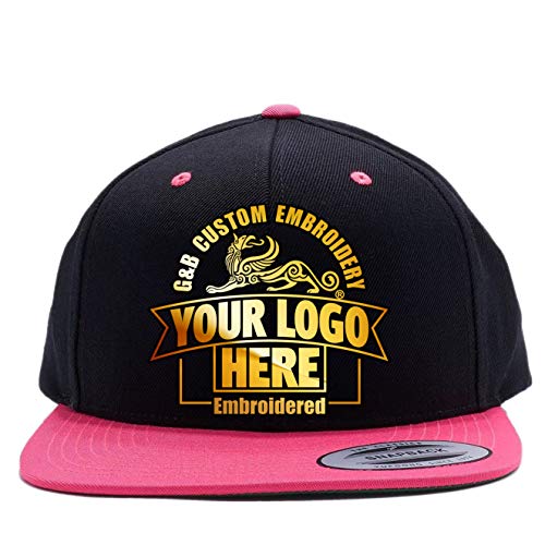 Custom Hat. 6089 Classic Snapback. Embroidered. Place Your Own Text/Logo - color: Black/Neon Pink