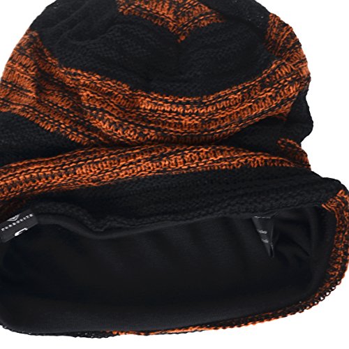 VECRY Mens Slouchy Beanie Knit Skull Cap Long Baggy Hip-hop Winter Summer Hat B305 - color: Retro-black&rust, size: Large