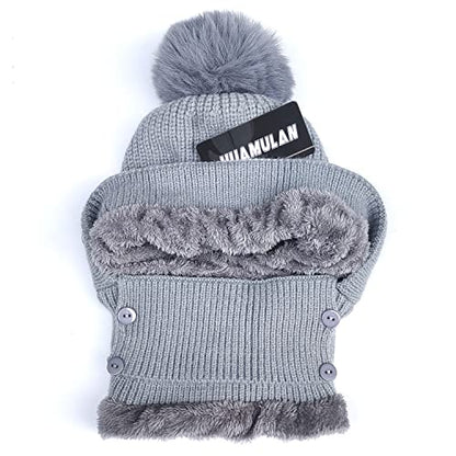 HUAMULAN Women Winter Knit Balaclava Fleece Lined Hooded Beanie Hats - color: Grey, size: One Size