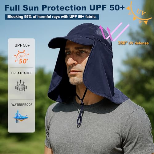 Surblue Baseball Sun Cap with Removable Neck Flap and Face Mask UPF 50+ - color: Deep Blue, size: Medium