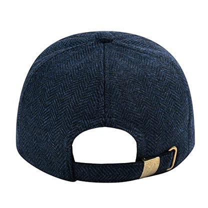 BOTVELA Men Wool Adjustable Tweed Baseball Cap - color: Herringbone Navy