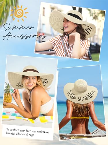Sun Hats for Women, Summer Wide Brim Straw Beach Hat - color: Light Beige, size: Large