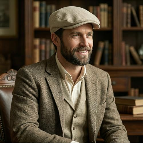 meioro Men's Faux Linen Newsboy Cap Adjustable Woven Texture Flat Cap Gatsby Hat Cabbie Ivy Newsboy Hats Driving Fishing Hat - color: Khaki