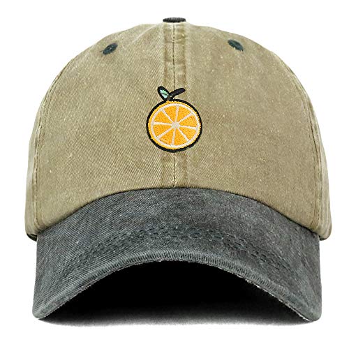 Trendy Apparel Shop Orange Patch Pigment Dyed Washed Two Tone Baseball Cap - color: Khaki Black