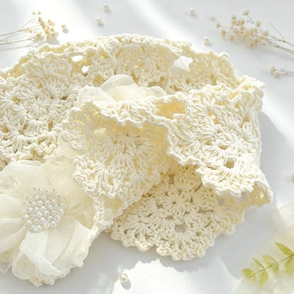 Crochet Hat Cap Cute Summer Beanies with Pearl Decor Boho Knit Mesh Hat - color: White Flower