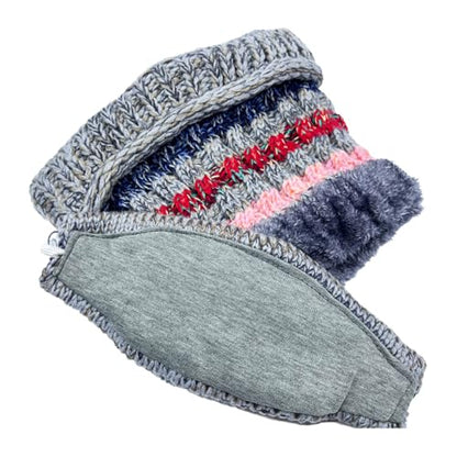 Ypser Women's Winter Warm Knitted Crochet Hat Fleece Lined Cable Faux Fur Pom Pom Beanie Hat Skull Cap - color: Grey 3 Pcs Set (Hat & Scarf & Face Mask)