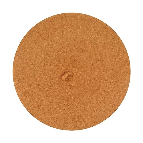 Gllutt Women Wool Beret Hat French Style Solid Color - color: Marigold