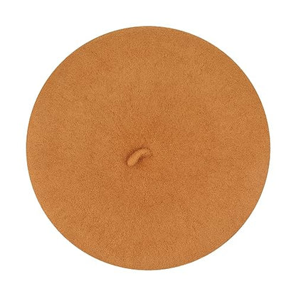 Gllutt Women Wool Beret Hat French Style Solid Color - color: Marigold