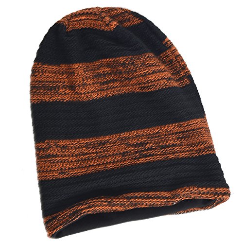VECRY Mens Slouchy Beanie Knit Skull Cap Long Baggy Hip-hop Winter Summer Hat B305 - color: Retro-black&rust, size: Large