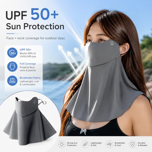 UPF 50+ Sun Face Mask for Women, Cooling Face Neck Cover with Flip-Up Panel for Hiking Cycling Fishing - color: Dark Gray