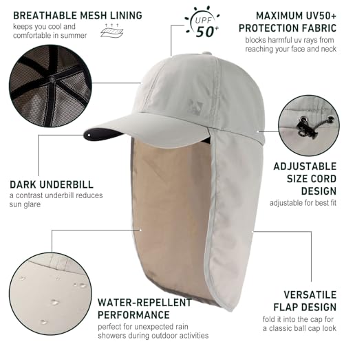 TOP-EX L/XL/XXL UV50+ Waterproof Neck Flap Baseball Sun Cap - color: Gray, size: Medium-Large