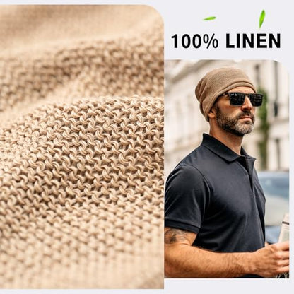 TOP-EX 100% Linen Summer Slouchy Beanie, Breathable and Cooling - color: Beige, size: X-Large-XX-Large