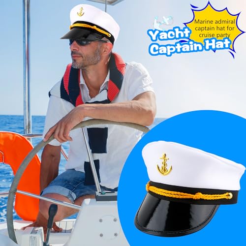 8 Pieces Captain Hats Adjustable White Sailors Navy Marine Admiral Caps for Yacht Theme Party Costume Accessory - color: Style 9
