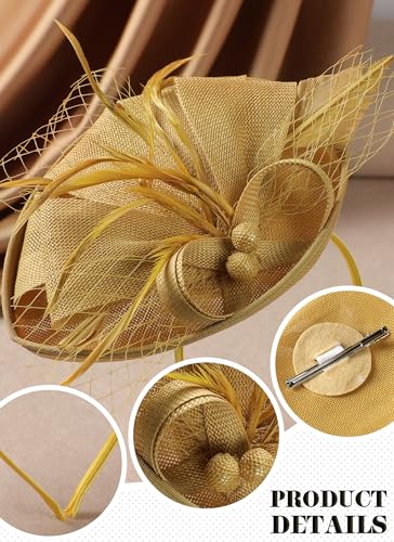 Zinniday Fascinator Tea Party Hat - 2026 Derby Pillbox Kentucky Hat for Women (7.87x5.9inch) - color: Gold