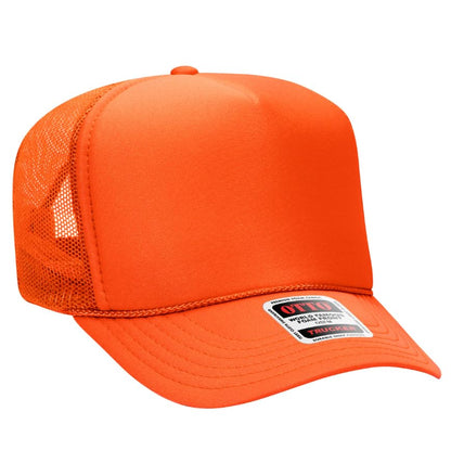 Otto Cap 5-Panel High Crown Mesh Back Trucker Hat - color: Orange