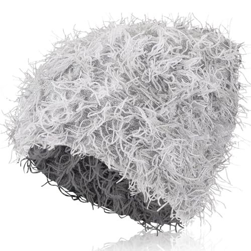 Chuarry Distressed Knitted Beanie Fuzzy Winter Hat - color: Assorted Gray White
