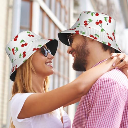 Bucket Hat for Men Women Funny Hat Unisex Foldable Summer Travel Beach Hat - color: Cherry Bucket Hats