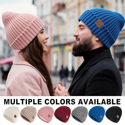 HONGTEYA 3 Pack Winter Beanie for Men Women, Thicken Thermal Plush Lined Beanie Fashion Warm Knit Hat for Cold Weather - color: Black+gray+blue