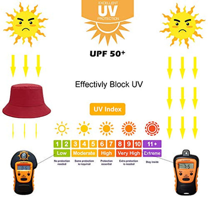 Bucket Hat for Women Men, Reversible Cotton Summer Sun Beach Cap Solid Color Style - color: A-red