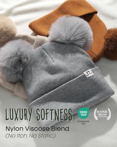 FURTALK Baby Beanie Infant Newborn Toddler Winter Hat Double Pom Pom Warm Knit Cap for Girls Boys - color: Dark Grey+khaki+caramel, size: 6-24 Months