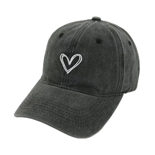 Unisex Vintage Baseball Cap: Washed Distressed Baseball Cap Twill - Men Womens Trucker Hat - Adjustable Dad Hat - color: Black White Heart