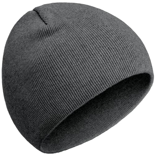 ROYBENS 100% Cotton No Cuff Beanie Hat Men Women, Fisherman Skull Cap - color: Dark Grey