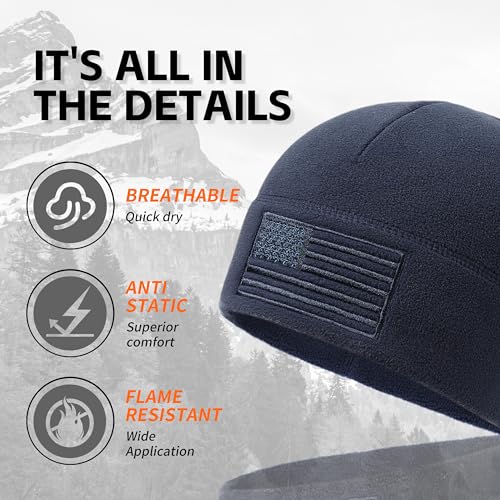 OUTDOOR SHAPING American Flag Fleece Beanie with Embroidered Patch Hat - color: Black+navy