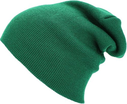 KBETHOS Made in USA Classic Men's Women's Cuffed Folded Acrylic Knit Beanie Hat Solid Unisex Cold - color: Dark Green Solid Long Beanie