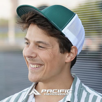 Pacific Headwear Contrast Stitch Trucker Snapback - color: Heather Grey/White/Black