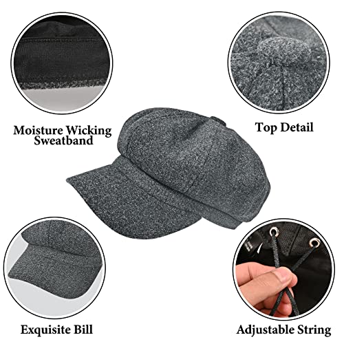 Women’s Newsboy Cap Wool Blend Retro Solid Color Girls Fashion Gatsby Cabbie Visor Beret Hat - color: Grey