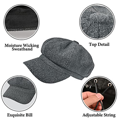 Women’s Newsboy Cap Wool Blend Retro Solid Color Girls Fashion Gatsby Cabbie Visor Beret Hat - color: Grey