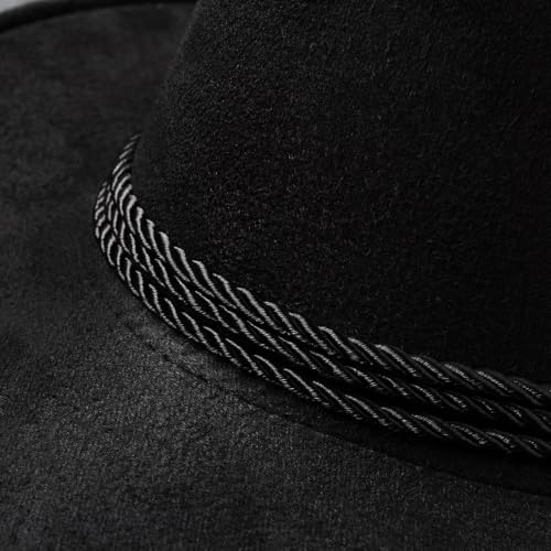Classic Western Rolled-up Vegan Suede Cowboy Hat - color: Black