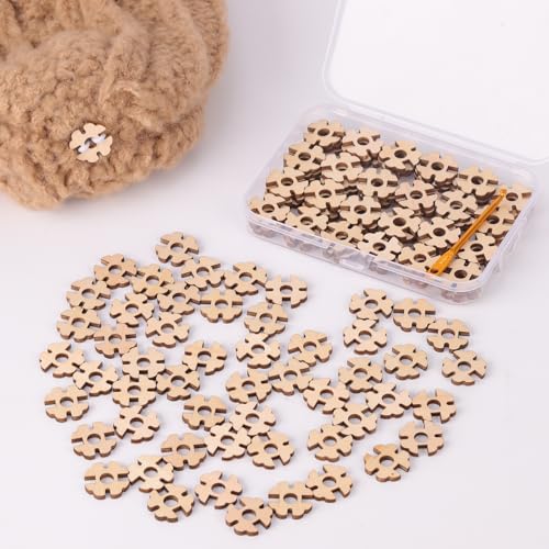 Removable Wooden Pom Pom Buttons, 100 Pcs Faux Fur Keepers for Handmade Beanies, Hat Holder, Knitted Hat Making Fastener Tool, Pompom Holders for Knit Beanies and Toques - color: B