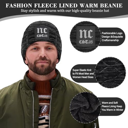 FZ FANTASTIC ZONE Mens Womens Winter Beanie Hats Warm Neck Warmer Scarf Set - color: Nc Black