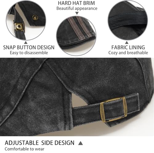 Initlove Mens Newsboy Cap Washed Beret Ivy Hat Flat Hats for Cabbie Driving - color: B Black