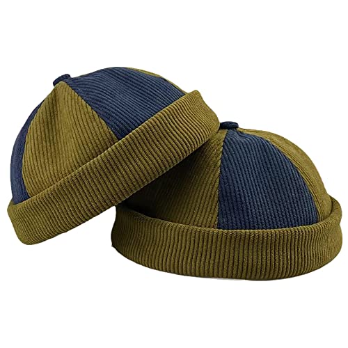 Vintage Old School Unisex Roll Cuff Brimless Sailor Docker Hat - color: 405-olive