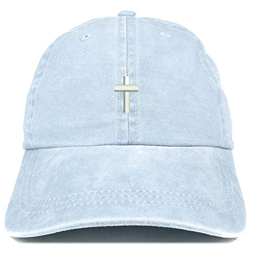 Trendy Apparel Shop Cross Embroidered Washed Cotton Adjustable Cap - color: Light Blue