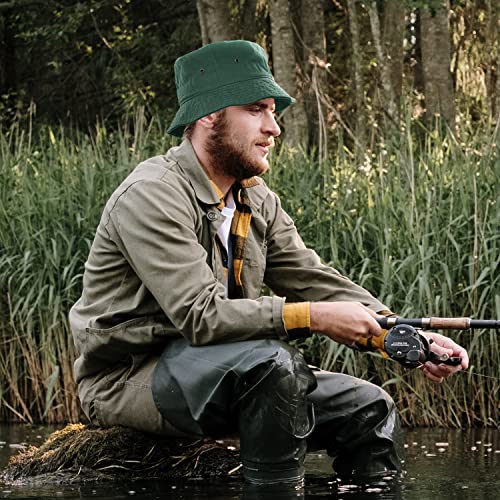 Falari Men Women Unisex Cotton Bucket Hat 100% Cotton Packable for Travel Fishing Hunting Summer Camp - color: Dark Green, size: Large-X-Large