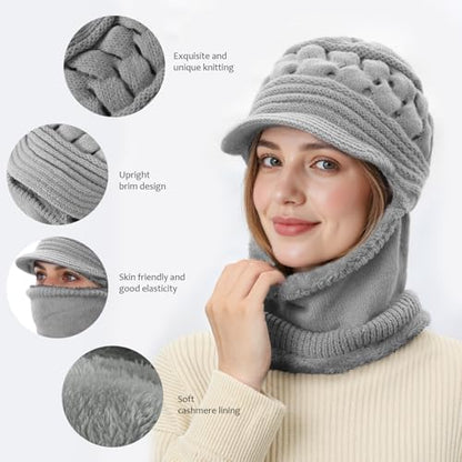 Womens Winter Beanie Hats, Winter Scarf Mask Set for Women