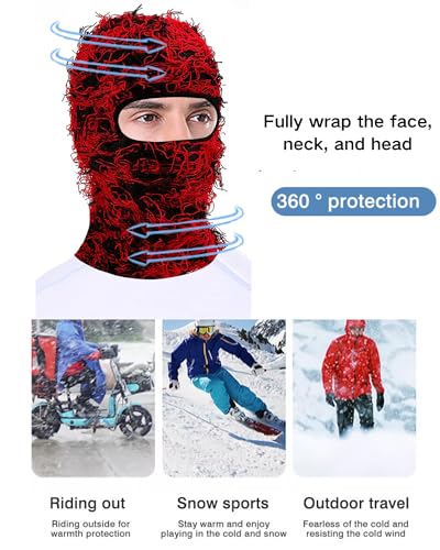 yolrdiw 2 Pieces Winter Distressed Balaclava Knitted Ski Full Face Mask for Women Men - color: Camo Pink