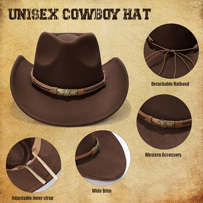 BELTROAD Cowboy Hat for Men Women, Western Cowboy Hats with Gift Hat Box - color: Brown(skull ), size: Large