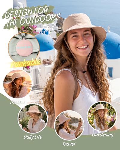 Water-Resistant UPF 50+ Sun Bucket Hat Packable Brimmed for Women Men - color: Dusty Rose