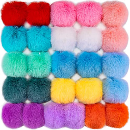 BQTQ 26 Pcs Faux Fur Pom Poms DIY Hat Pompoms with Elastic Loop (Rainbow) - color: Rainbow
