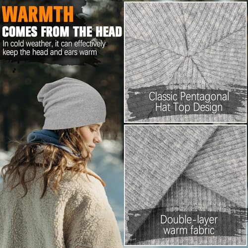 YANIKY Slouchy Beanie for Women, Mens Soft Cotton Beanie Hat, Double Layer Windproof Skull Cap for All Seasons - color: Grey