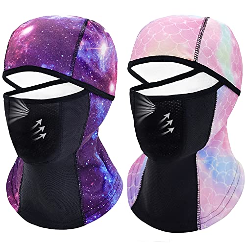 Breathable Kids Balaclava Ski Mask (2 Pack), Fleece Winter Face Mask for Cold Weather Boys Girls - Children Windproof Hat - color: Starry Sky + Fish Scales