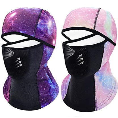 Breathable Kids Balaclava Ski Mask (2 Pack), Fleece Winter Face Mask for Cold Weather Boys Girls - Children Windproof Hat - color: Starry Sky + Fish Scales
