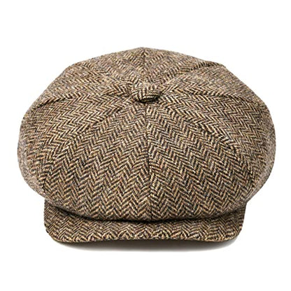BOTVELA Men's 8 Panel Wool Blend Newsboy Flat Cap - color: Light Khaki, size: 7 1/8