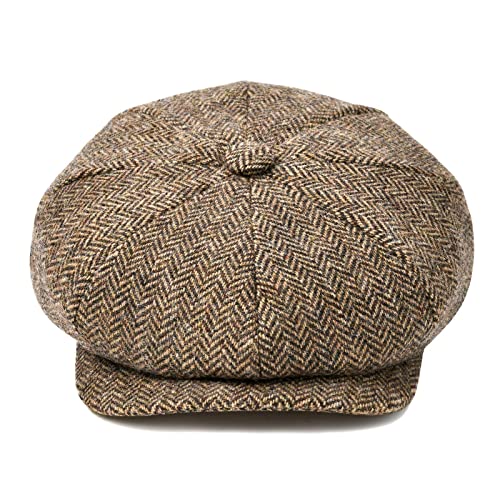 BOTVELA Men's 8 Panel Wool Blend Newsboy Flat Cap - color: Light Khaki, size: 7 3/8